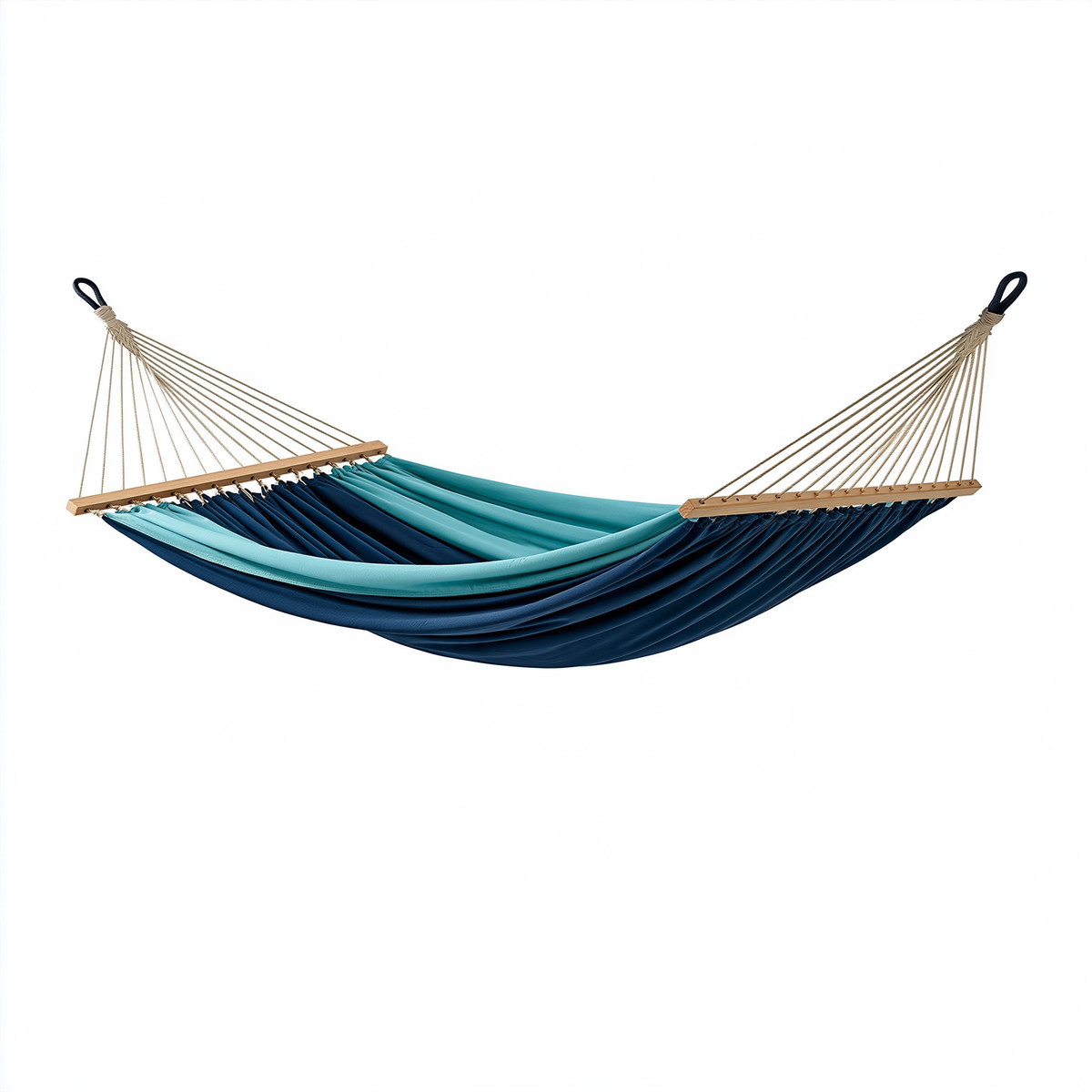 Amaca 300 x 100 cm in tessuto e legno turchese blu per giardino con barre distanziatrici