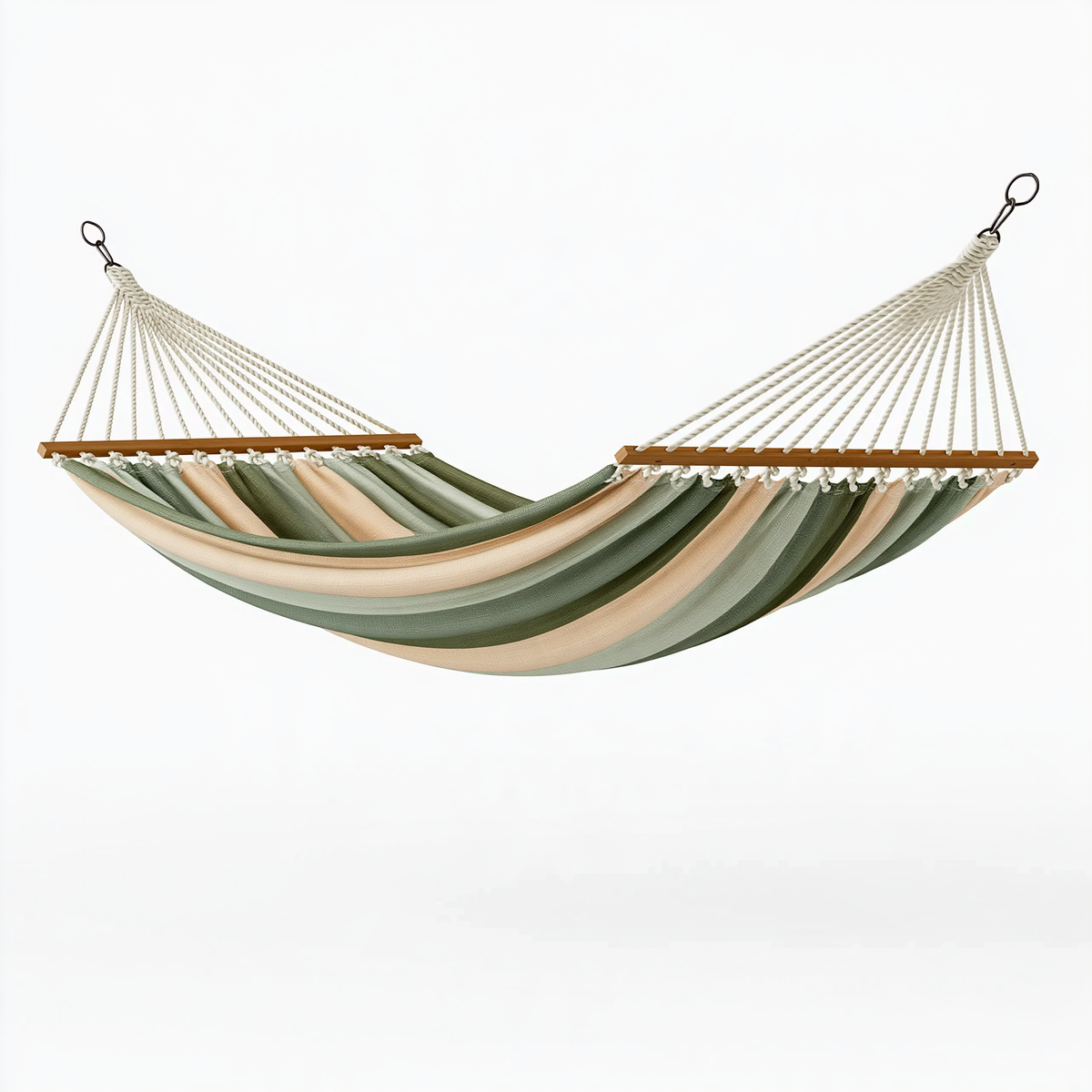 Amaca 300 x 140 cm in tessuto verde e beige con barre in legno per giardino