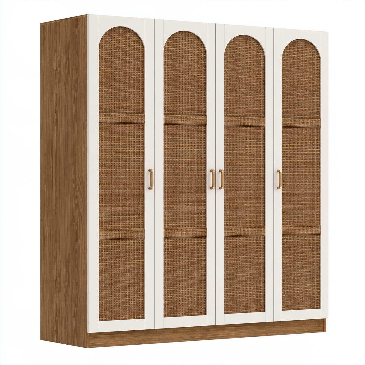 Armadio guardaroba 200 x 60 x 200 cm bianco/noce con ante intrecciate a 4 porte
