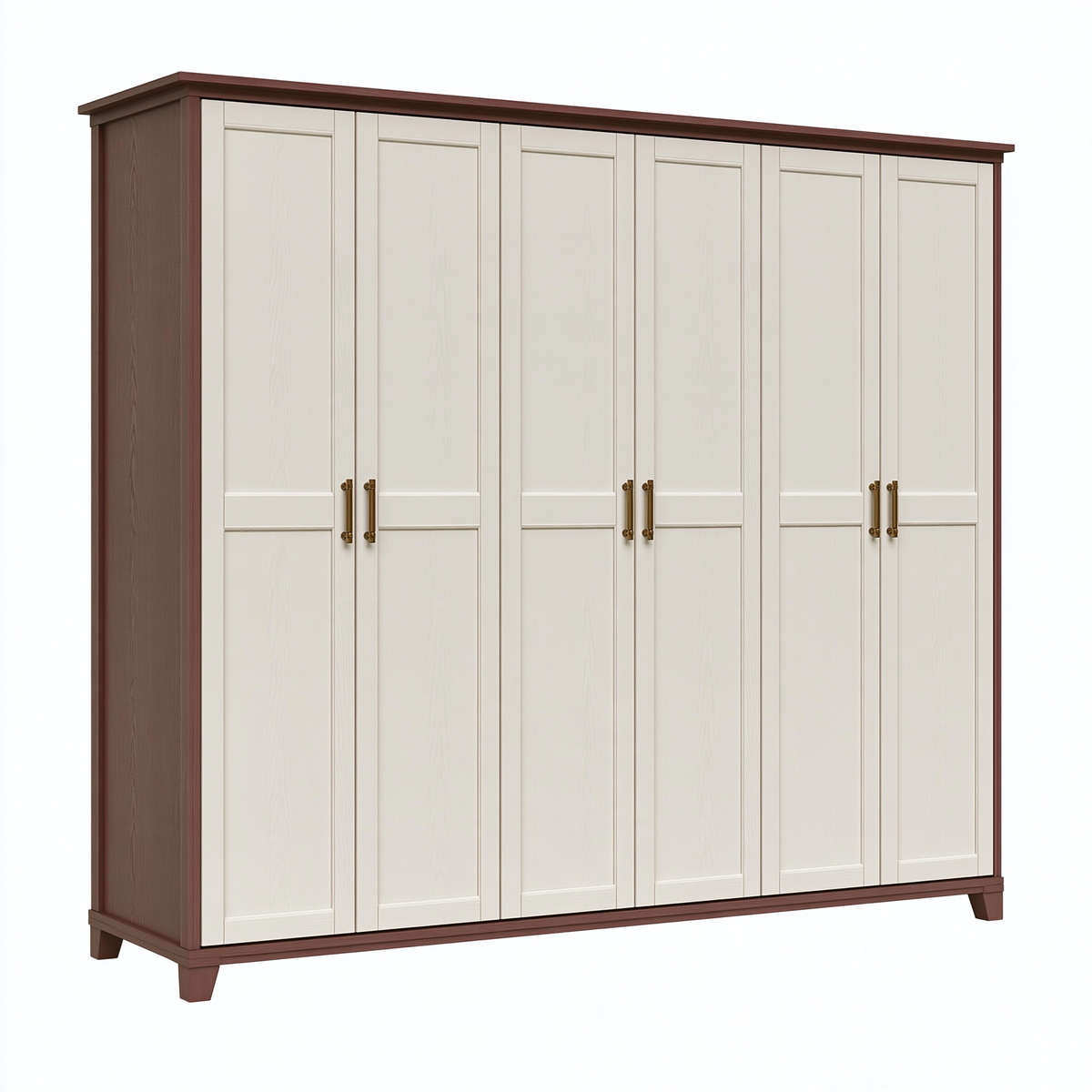Armadio guardaroba 270x60x220 cm in legno ingegnerizzato bianco/marrone stile classico a 6 ante