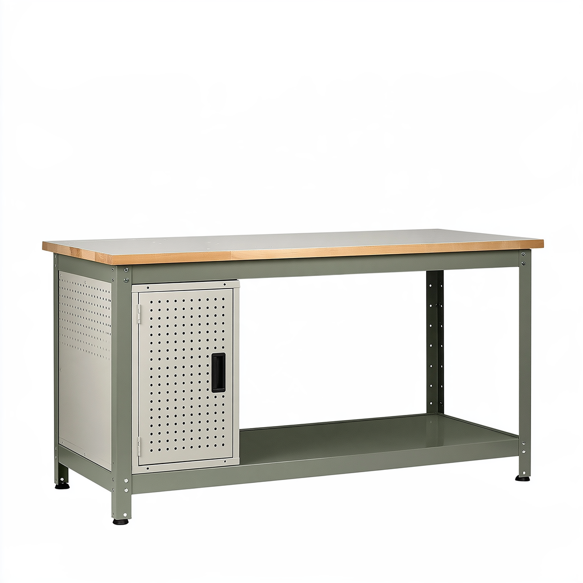 Banco da lavoro 120 x 60 x 85 cm in acciaio e legno grigio verde con vano portaoggetti