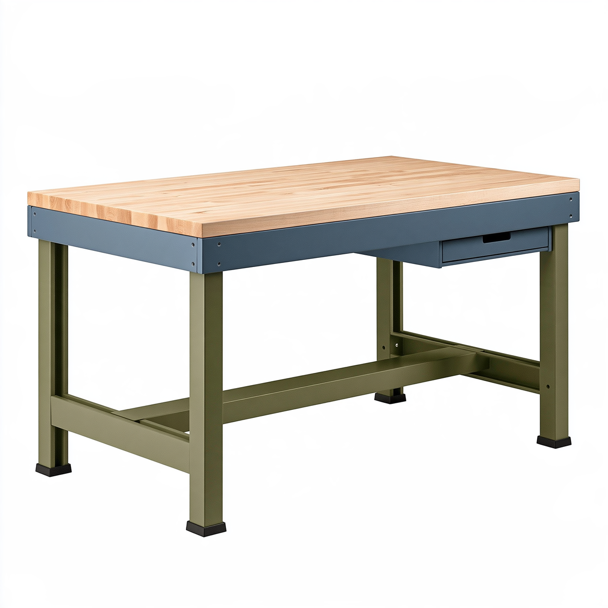 Banco da lavoro 120 x 60 x 90 cm in legno e metallo naturale blu con cassetto stile industriale