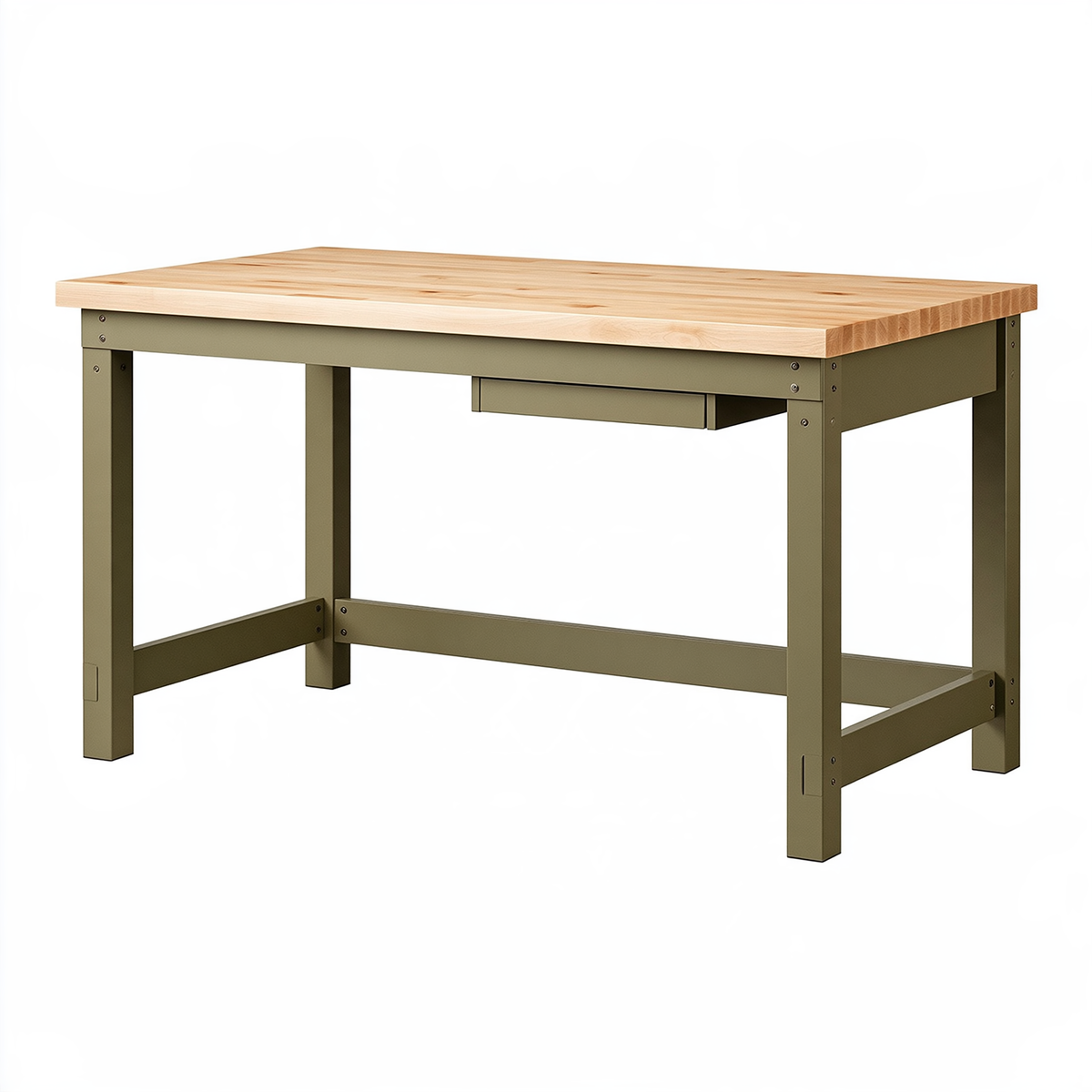 Banco da lavoro 120 x 60 x 90 cm in legno e metallo verde con cassetto stile industriale