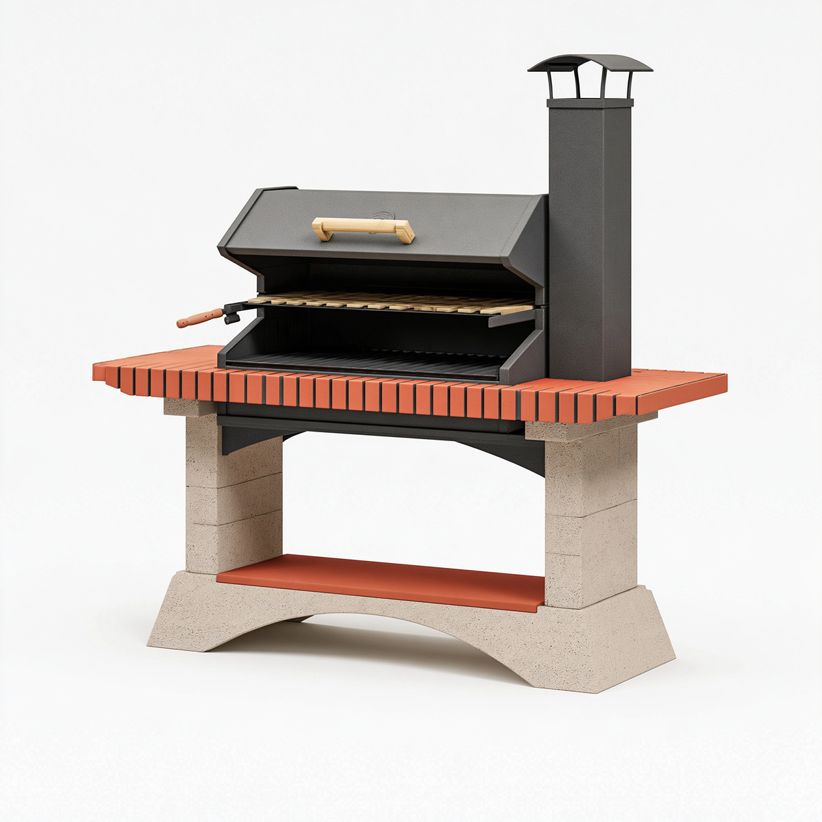 Barbecue da esterno 160 x 80 x 210 cm in metallo e cemento grigio - con griglia e cappa