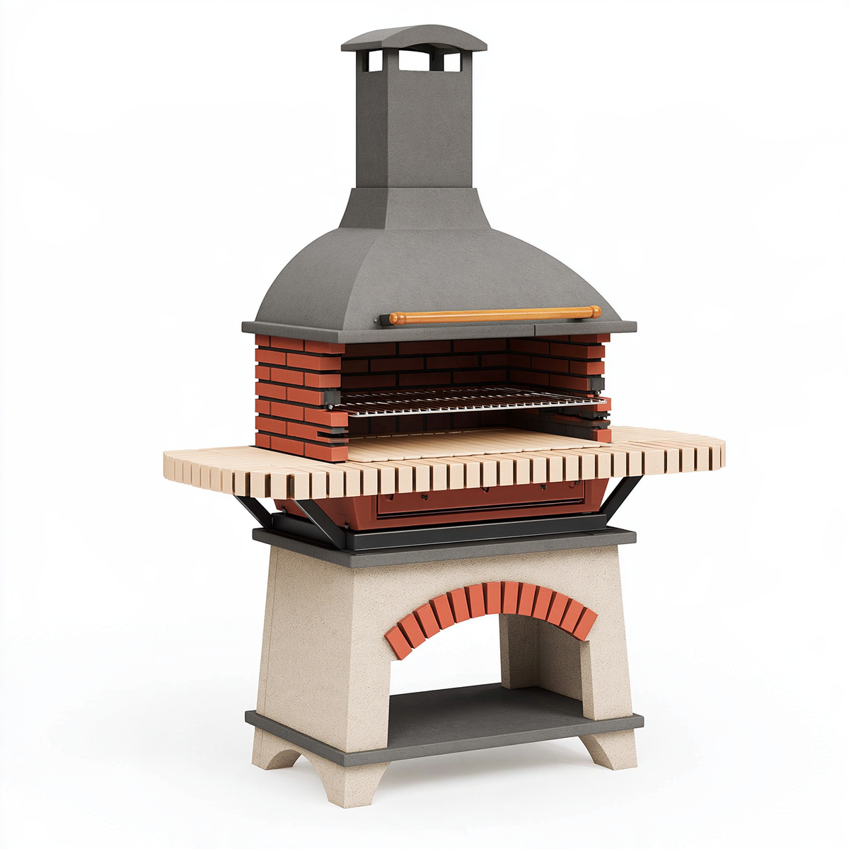 Barbecue in muratura 120 x 70 x 220 cm - cemento refrattario grigio e mattone rosso con griglia stile rustico