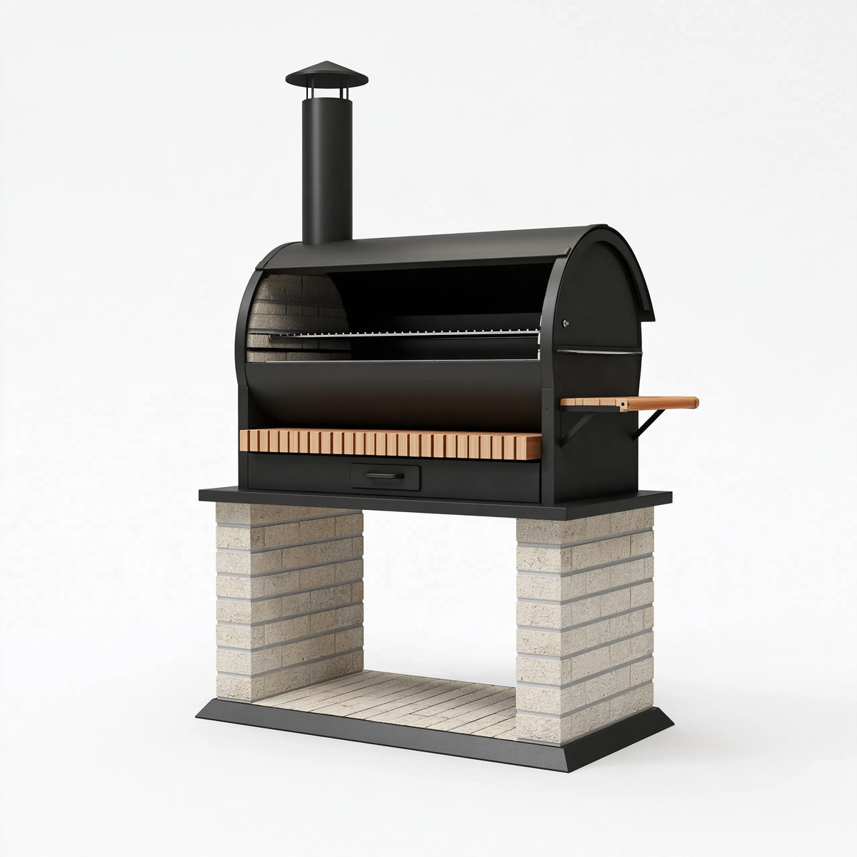 Barbecue da esterno 140 x 75 x 210 cm in acciaio nero con camino e griglia stile rustico