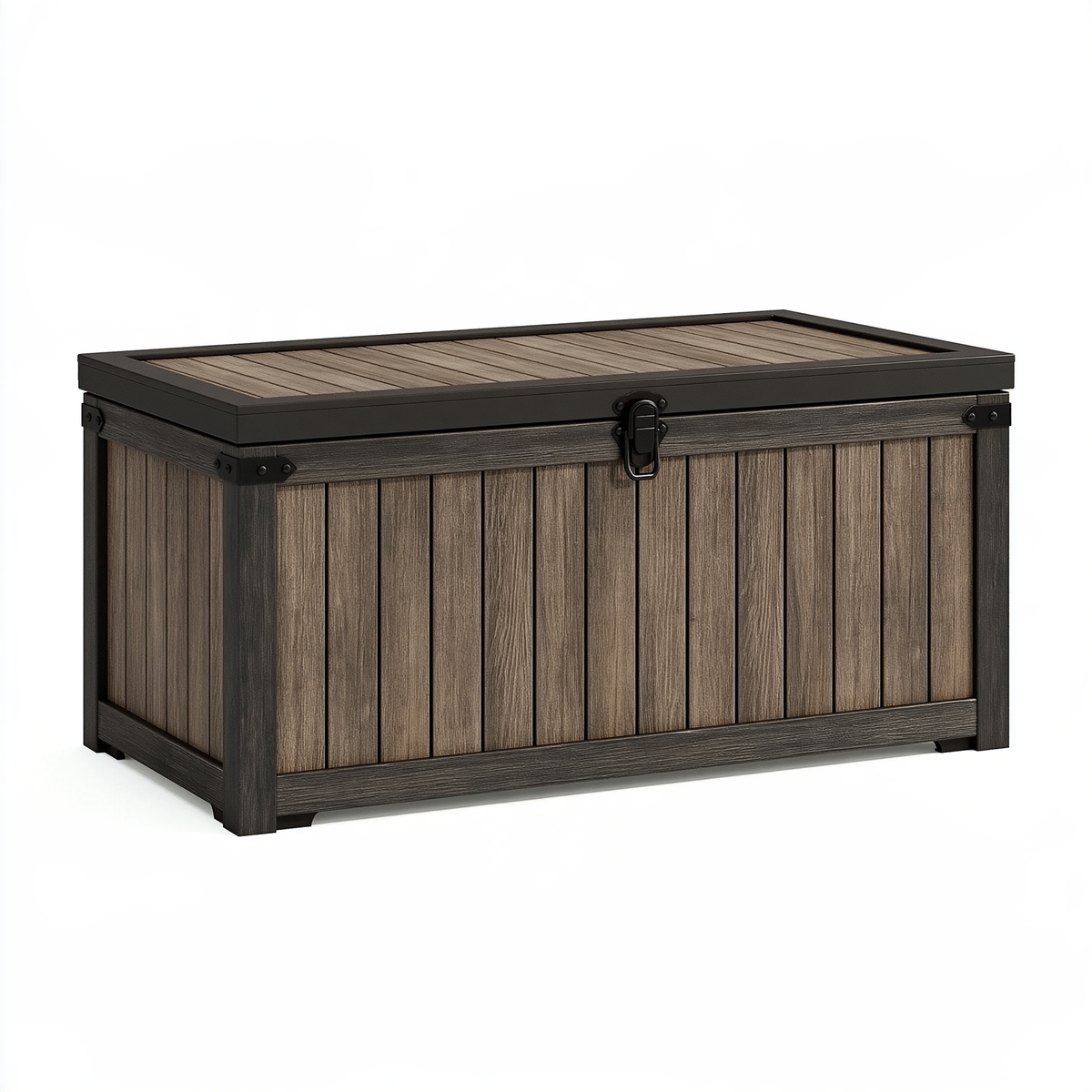 Cassapanca contenitore 120 x 60 x 65 cm in legno e metallo marrone scuro nero - stile industriale per esterno