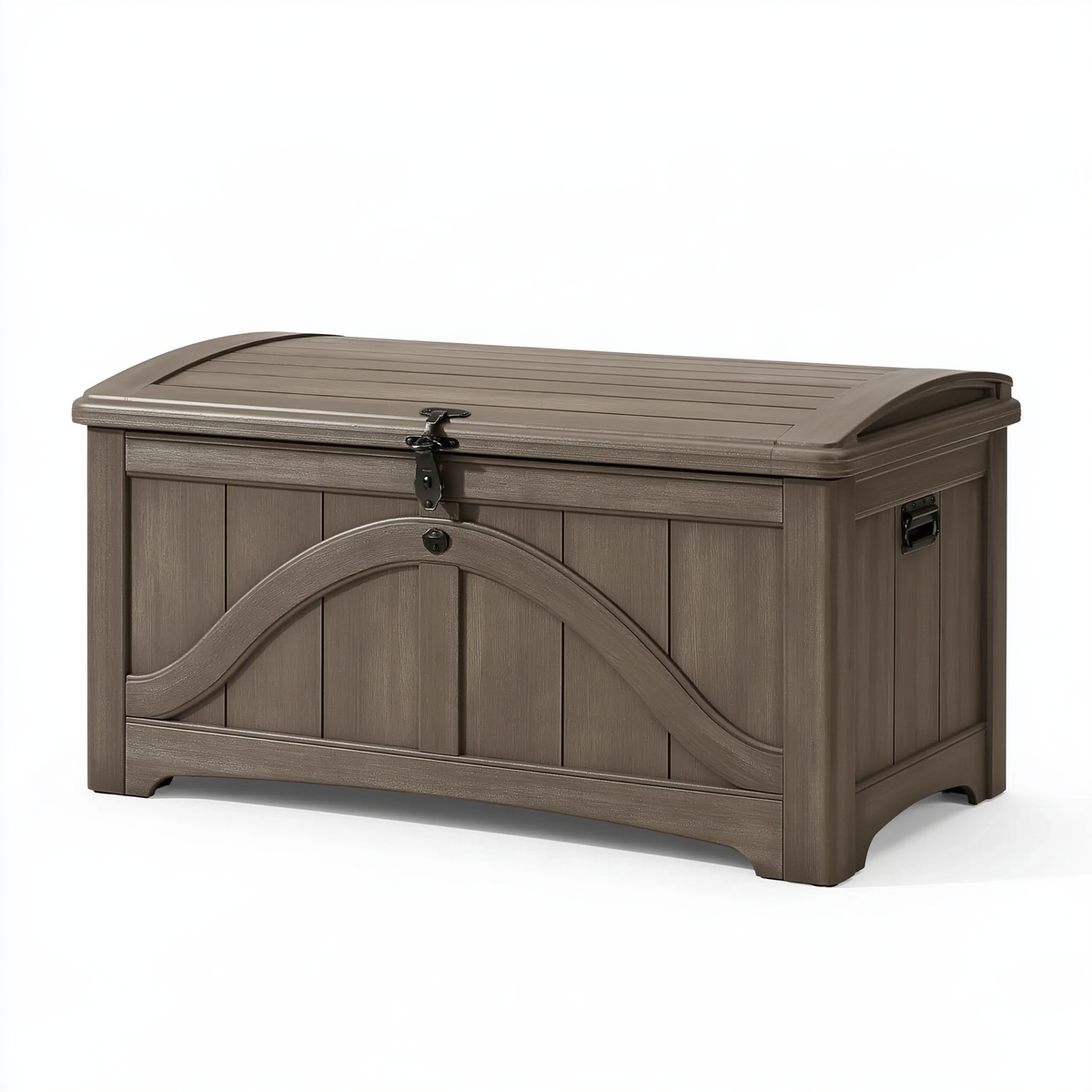 Cassapanca da esterno 127 cm in plastica marrone con coperchio e chiusura