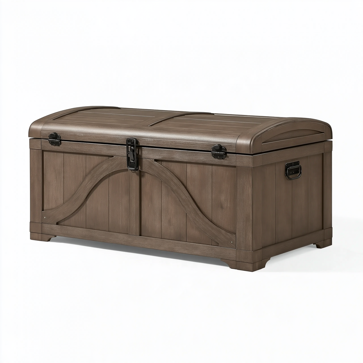 Baule da esterno 150 x 70 x 80 cm in resina marrone con coperchio apribile