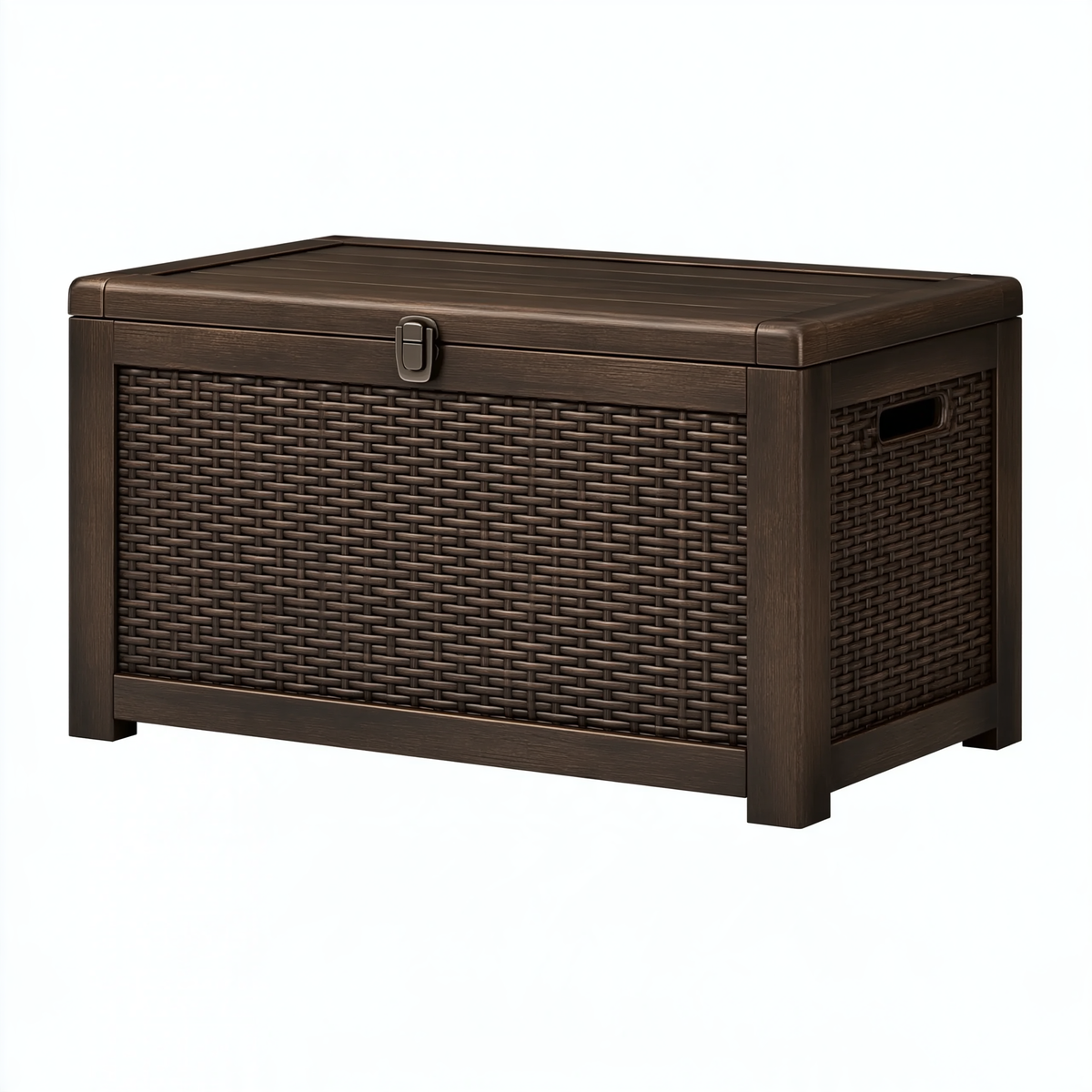 Baule contenitore da esterno 120 x 60 x 65 cm in resina marrone con effetto intrecciato
