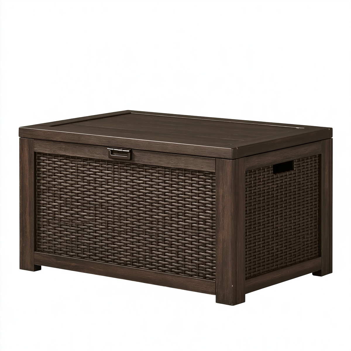Cassapanca da esterno 113 x 63 x 64 cm in resina marrone con coperchio apribile