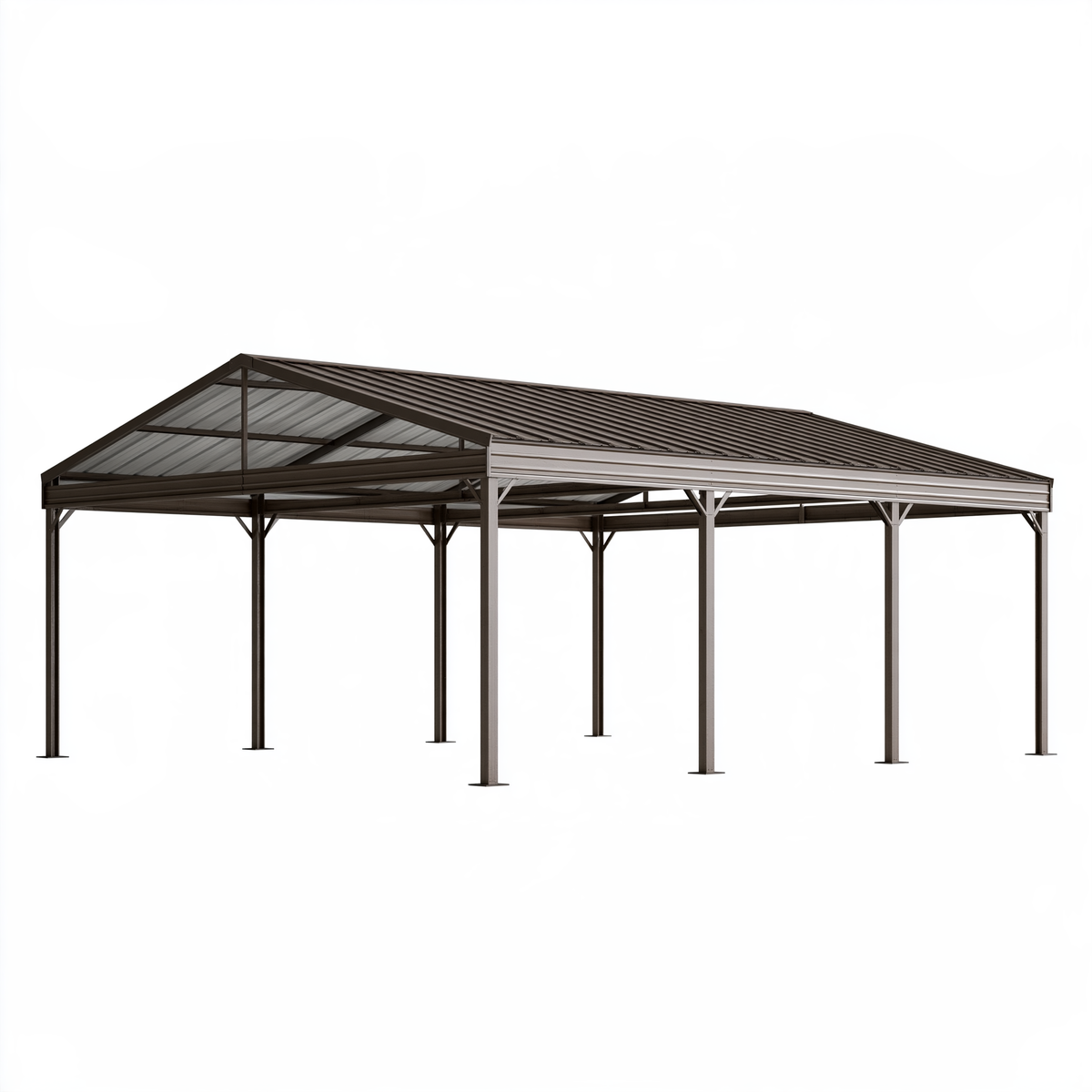 Tettoia per auto 600 x 300 x 270 cm in acciaio marrone - copertura da esterno a doppia falda