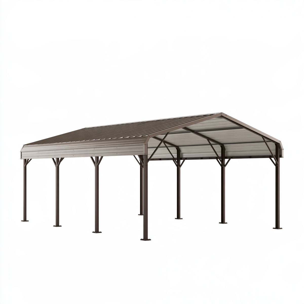 Tettoia per auto 600 x 300 x 270 cm in acciaio marrone con copertura a falde