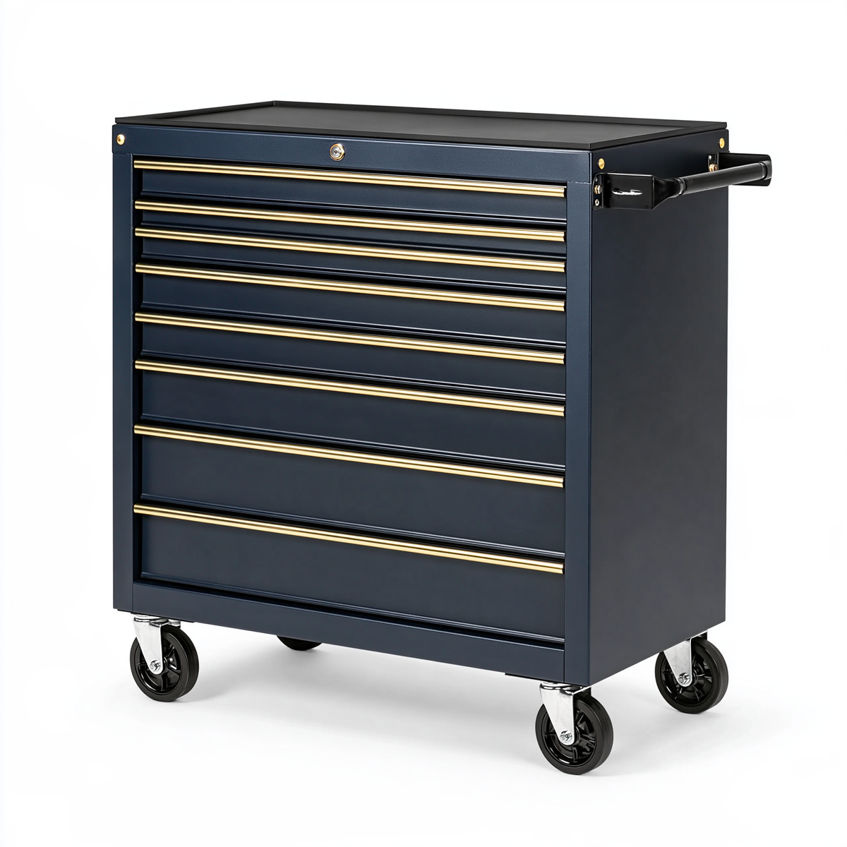 Cassettiera portautensili 77 x 46 x 97 cm in acciaio blu scuro con 7 cassetti e ruote